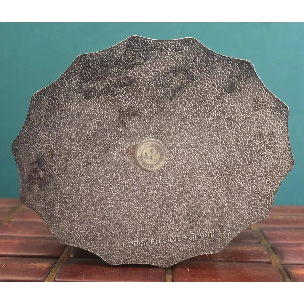 Vintage Godinger Silver Plate Scalloped Oval Lidded Trinket Box Asparagus Finial
